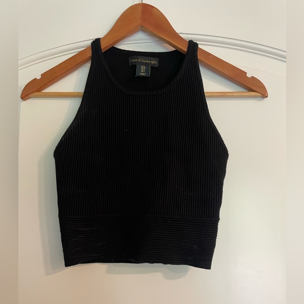 House of Harlow 1960 Black Ribbed Cropped Tank